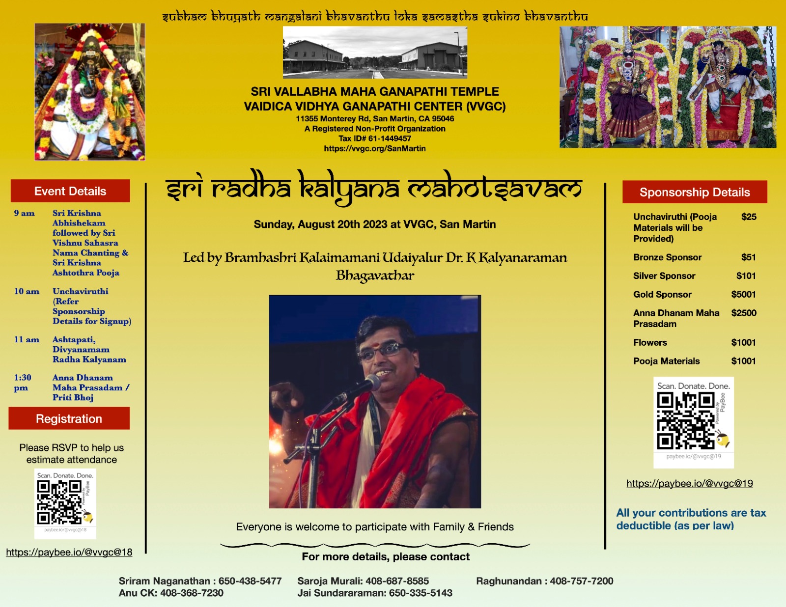 Hindu Temple Events Calendar